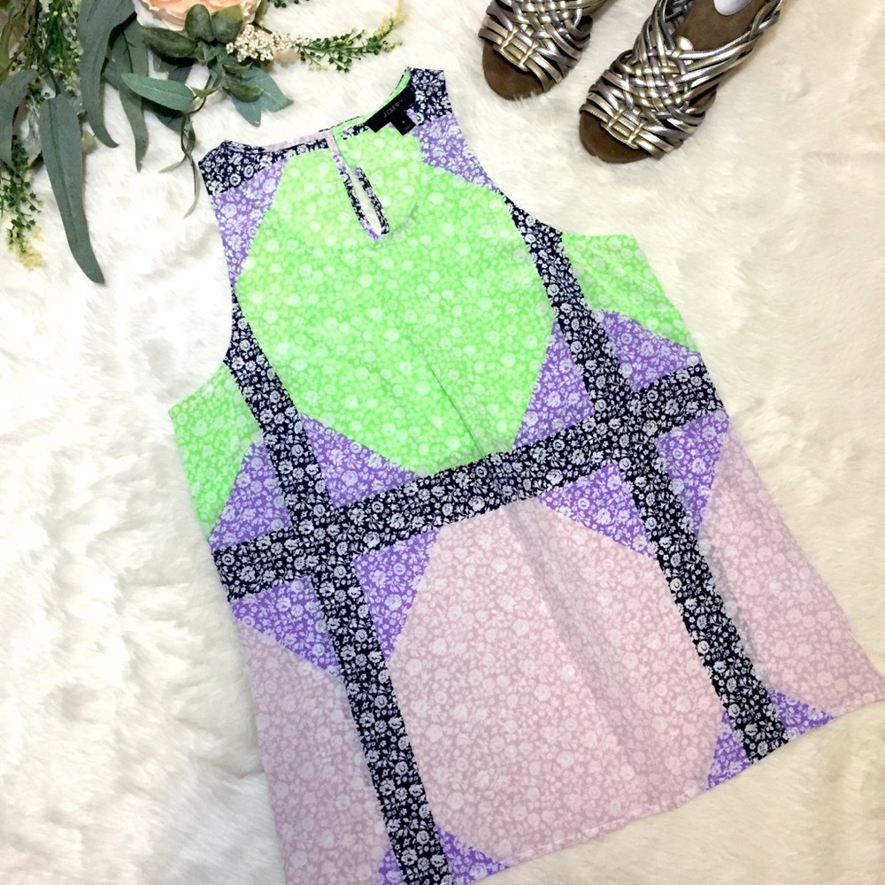 J. Crew Windowpane Floral Silk Top Tank 4 Four Pink Green Blue Purple Pastels